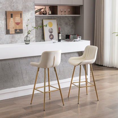 Cream Bar Stools Set of 2 - 30 Inch Counter Stools with Chrome Legs for Dining Room
