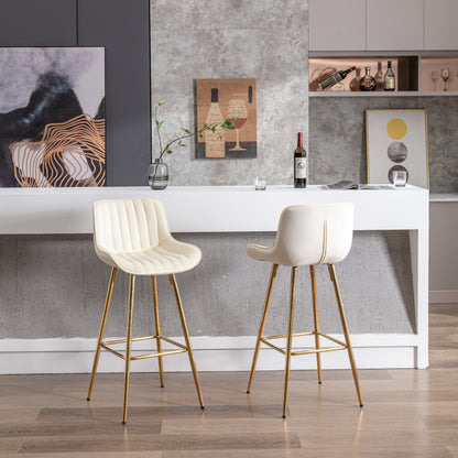 Cream Bar Stools Set of 2 - 30 Inch Counter Stools with Chrome Legs for Dining Room
