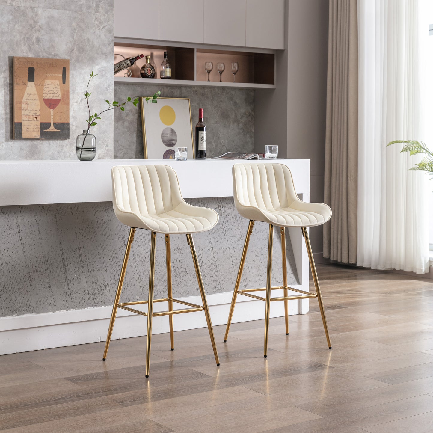 Cream Bar Stools Set of 2 - 30 Inch Counter Stools with Chrome Legs for Dining Room