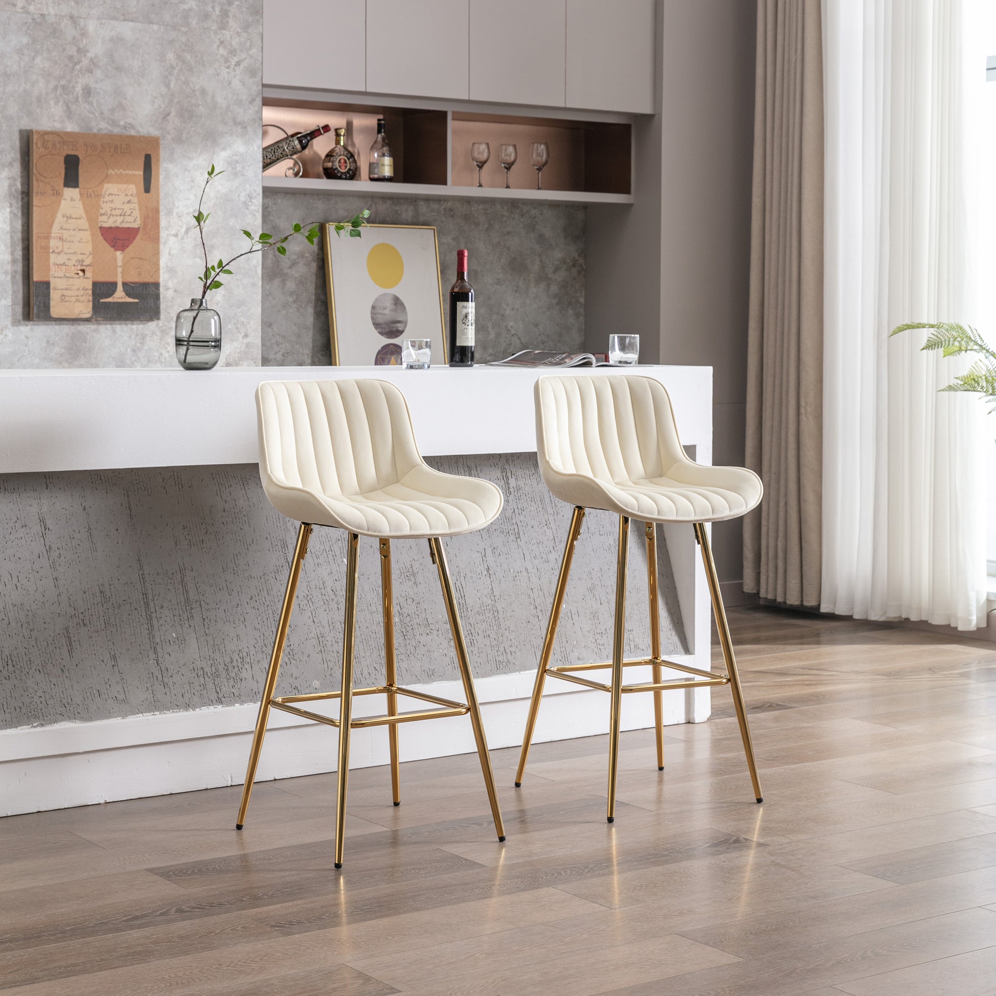 Cream Bar Stools Set of 2 - 30 Inch Counter Stools with Chrome Legs for Dining Room