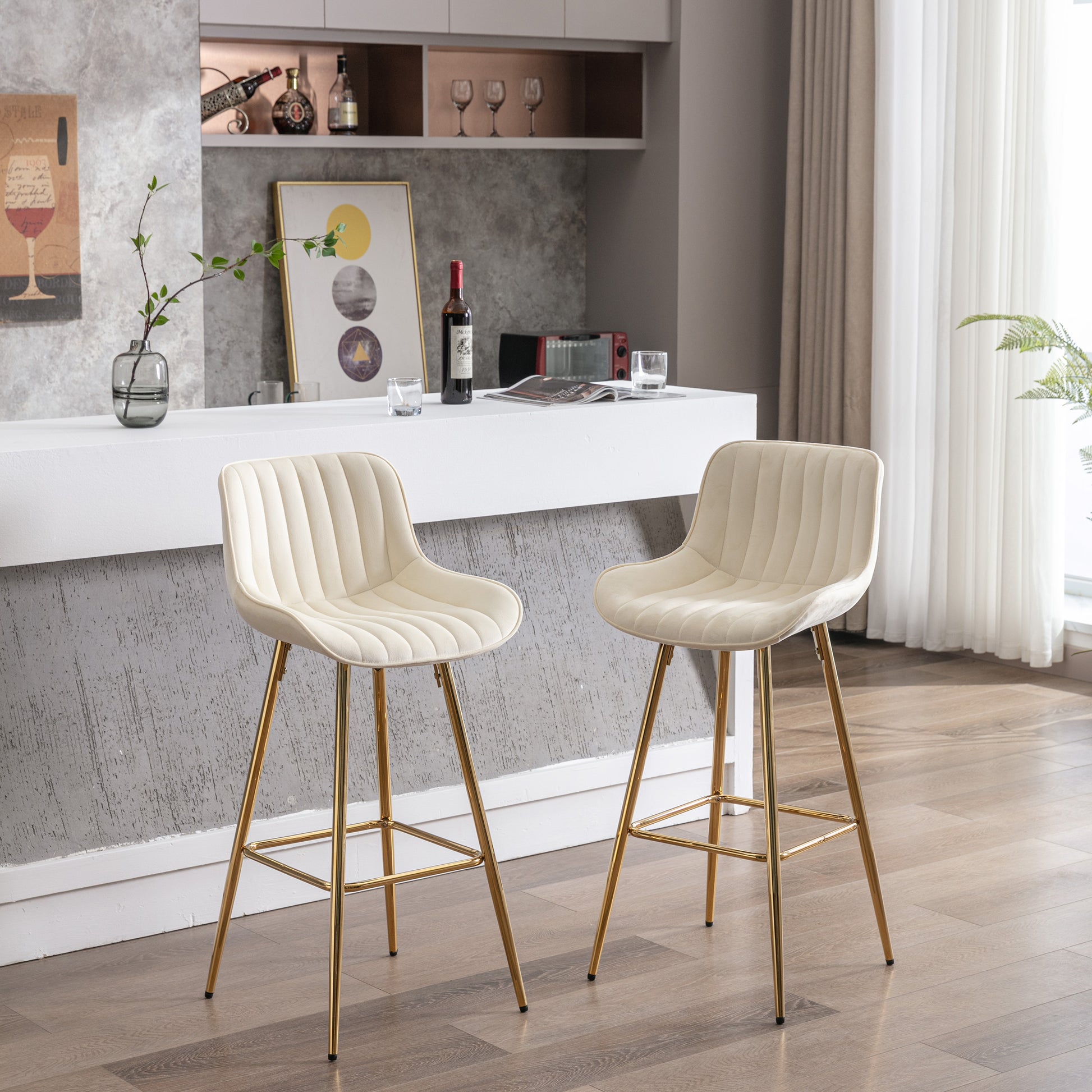 Cream Bar Stools Set of 2 - 30 Inch Counter Stools with Chrome Legs for Dining Room