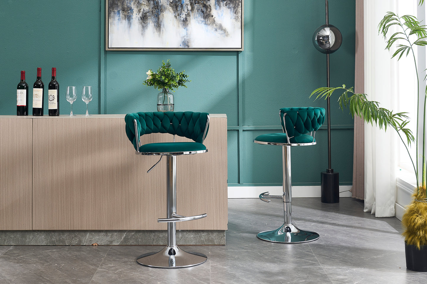 Green Metal Bar Stools - Set of 2 Adjustable Height