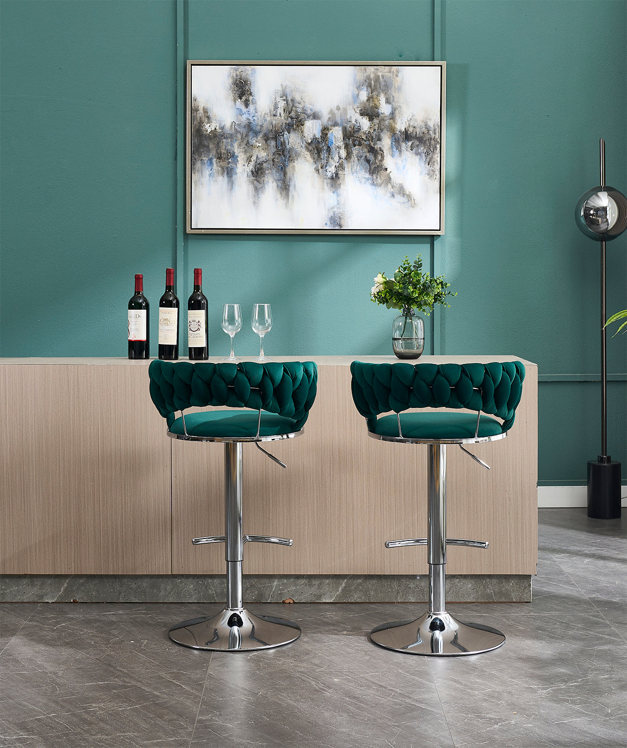 Green Metal Bar Stools - Set of 2 Adjustable Height