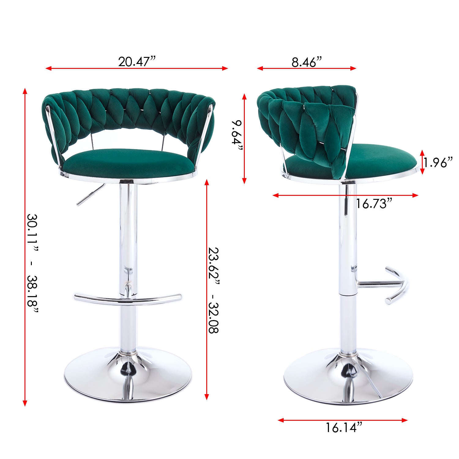 Green Metal Bar Stools - Set of 2 Adjustable Height