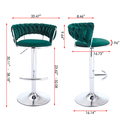 Green Metal Bar Stools - Set of 2 Adjustable Height