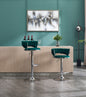 Set of 2 Bar Stools,with Chrome Footrest and Base Swivel Height Adjustable Mechanical Lifting Velvet + Chrome  Leg Simple Bar Stool-GREEN