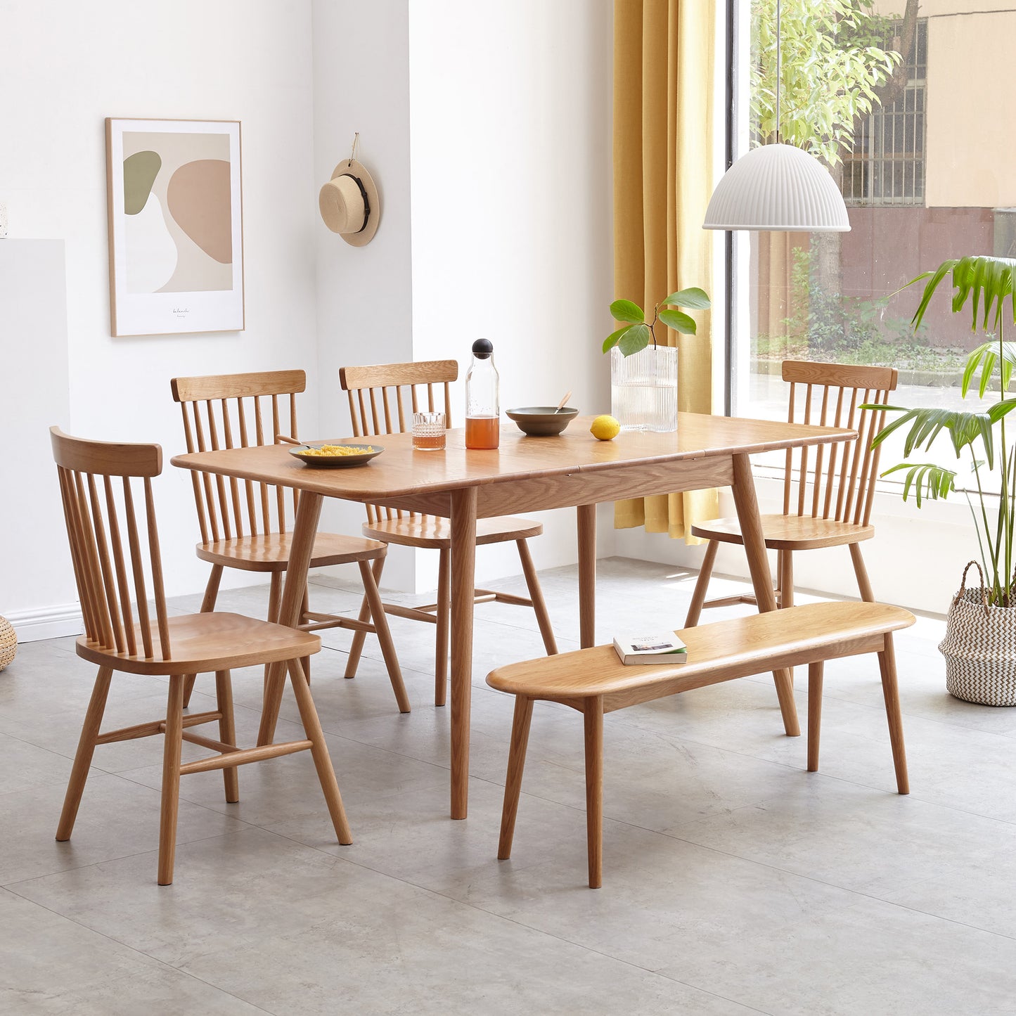 Solid Oak Wood Dining Bench - Half Round Design