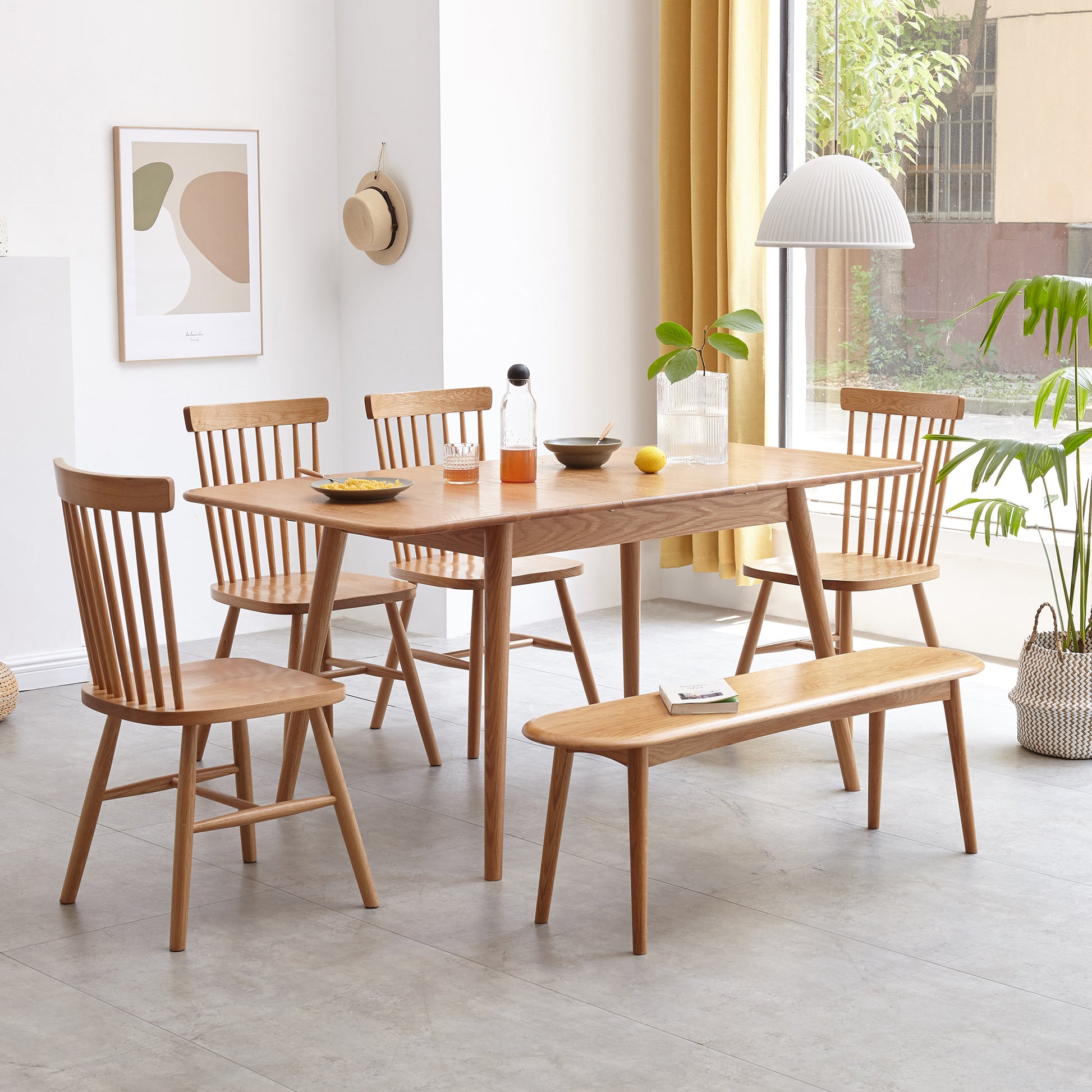 Solid Oak Wood Dining Bench - Half Round Design