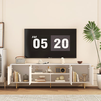 68 Inch White TV Stand with Storage - Particle Board Media Console for Living Room