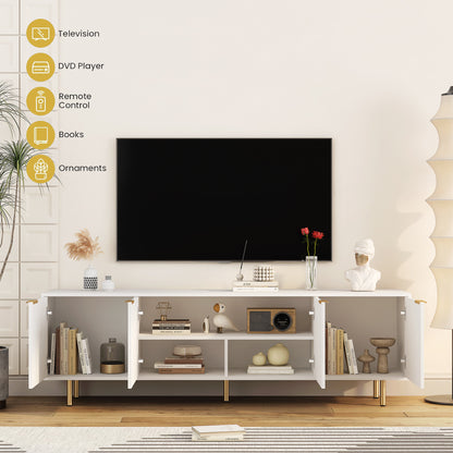 68 Inch White TV Stand with Storage - Particle Board Media Console for Living Room