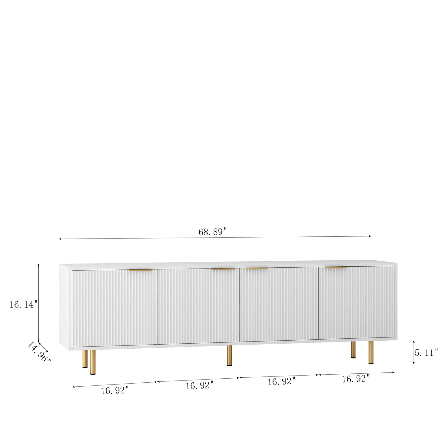 68 Inch White TV Stand with Storage - Particle Board Media Console for Living Room