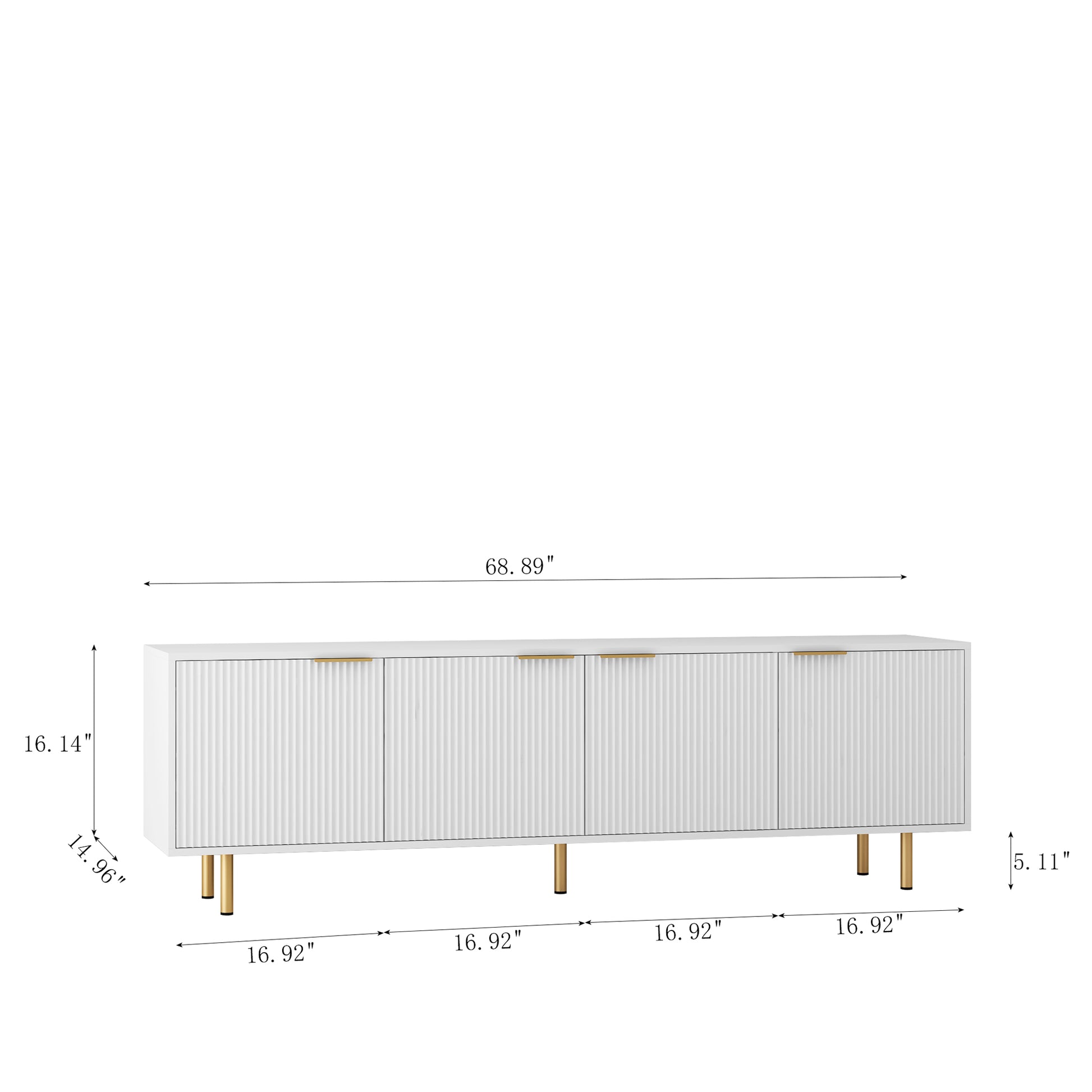 68 Inch White TV Stand with Storage - Particle Board Media Console for Living Room