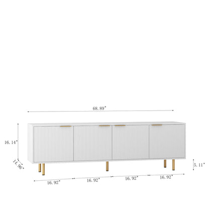 68 Inch White TV Stand with Storage - Particle Board Media Console for Living Room