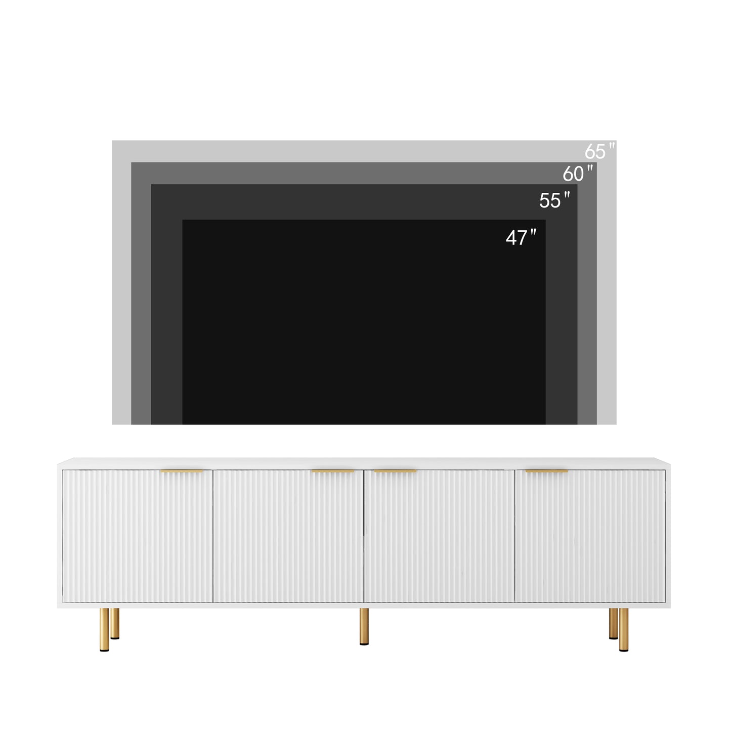 68 Inch White TV Stand with Storage - Particle Board Media Console for Living Room