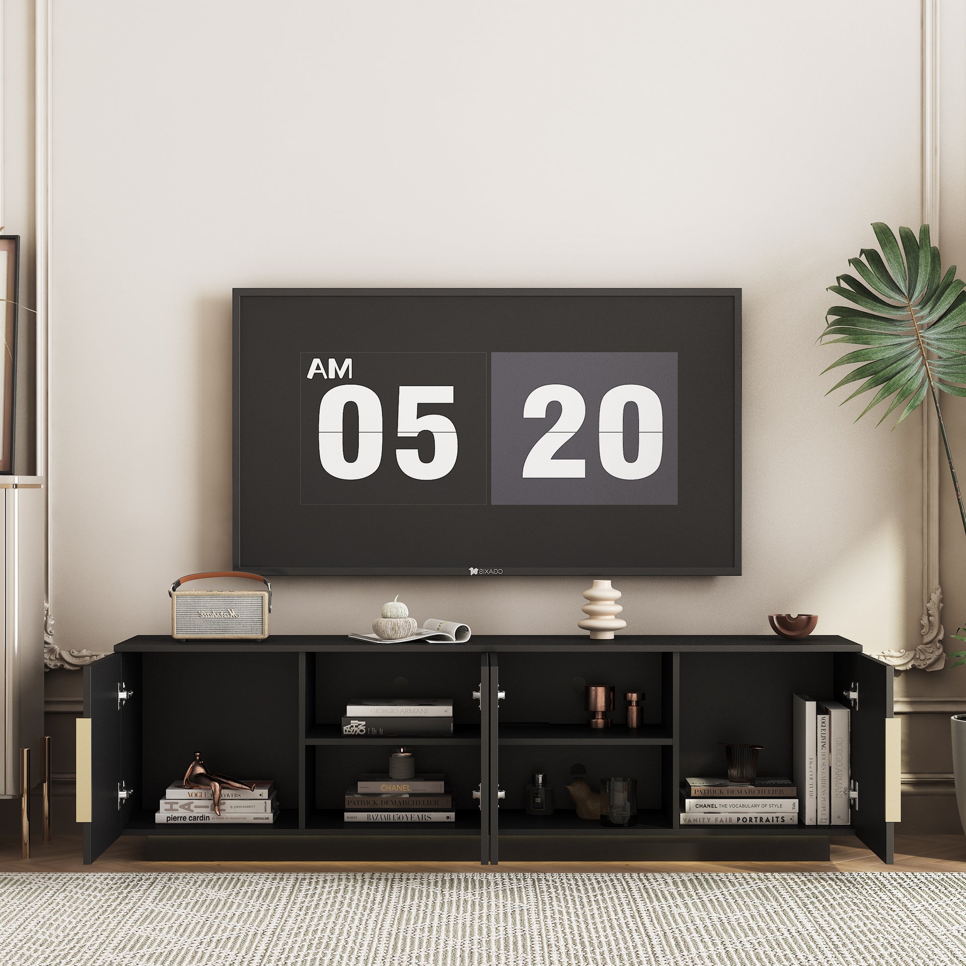 Black MDF LED TV Stand with Large Storage for Entertainment Center for Living Room
