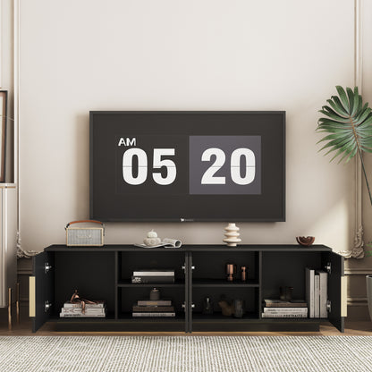 Black MDF LED TV Stand with Large Storage for Entertainment Center for Living Room