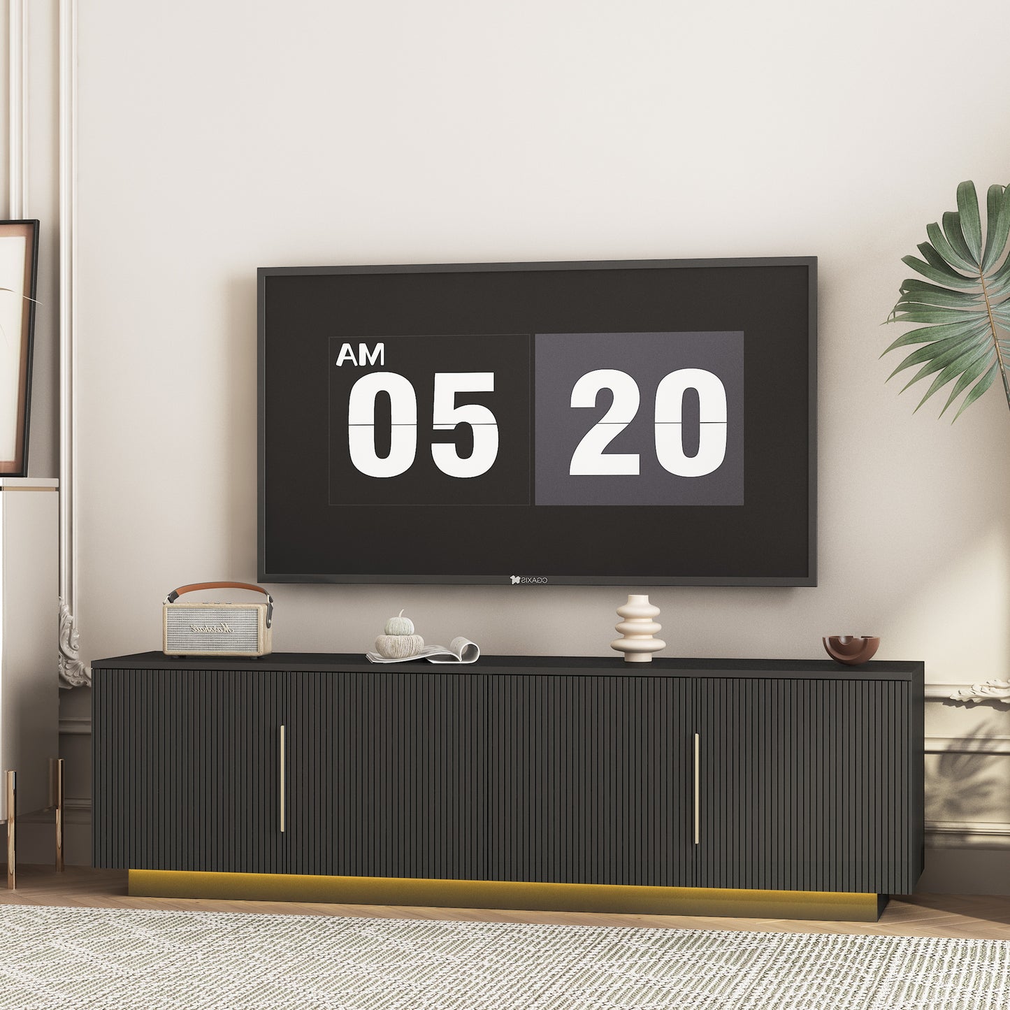 Black MDF LED TV Stand with Large Storage for Entertainment Center for Living Room
