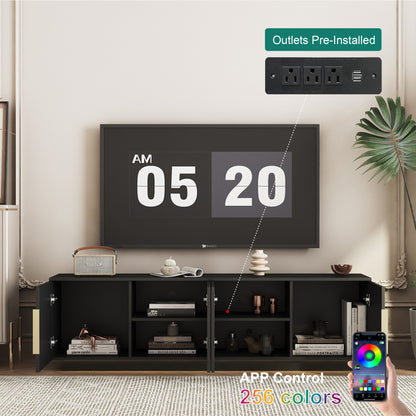 Black MDF LED TV Stand with Large Storage for Entertainment Center for Living Room