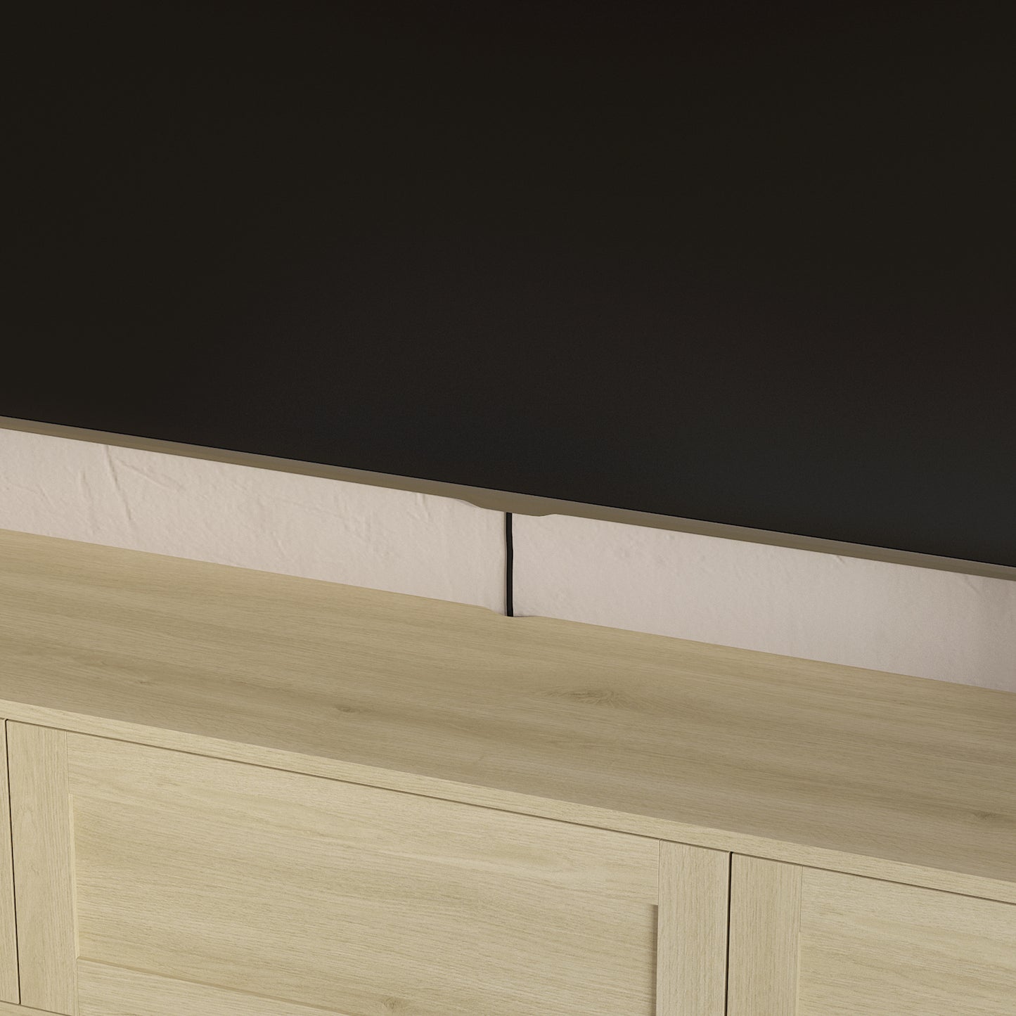 Wood Floating TV Stand with LED Lights & Power Outlets for Living Room