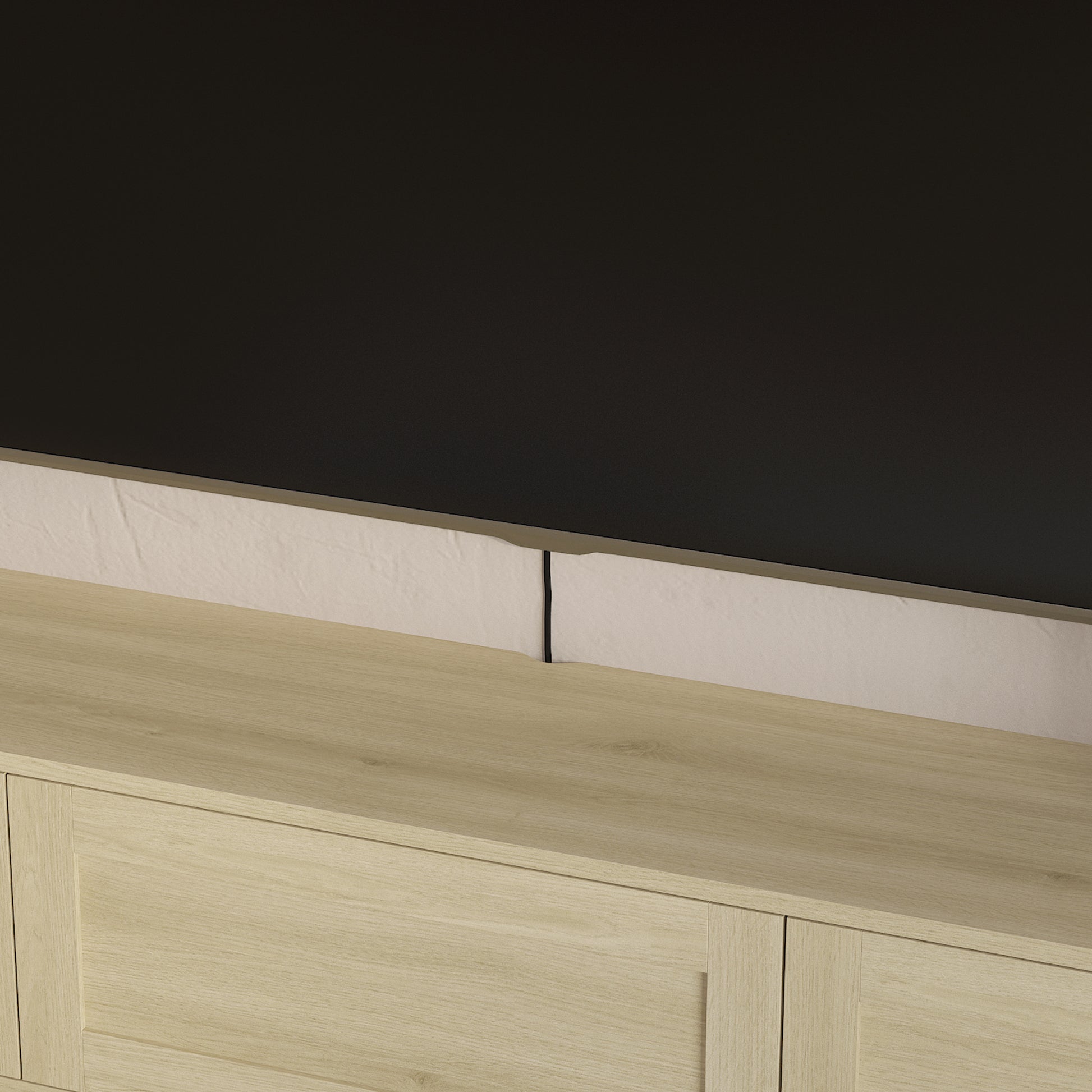Wood Floating TV Stand with LED Lights & Power Outlets for Living Room