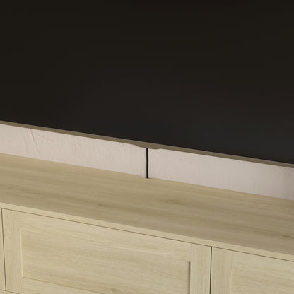 Wood Floating TV Stand with LED Lights & Power Outlets for Living Room