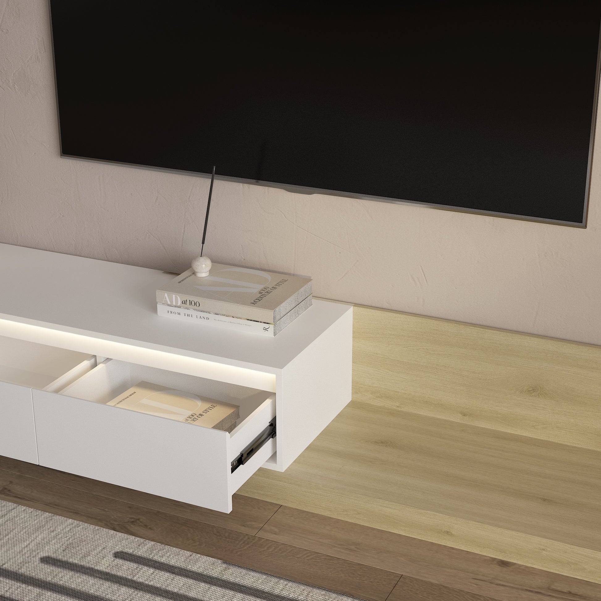 Small White MDF TV Stand with Storage