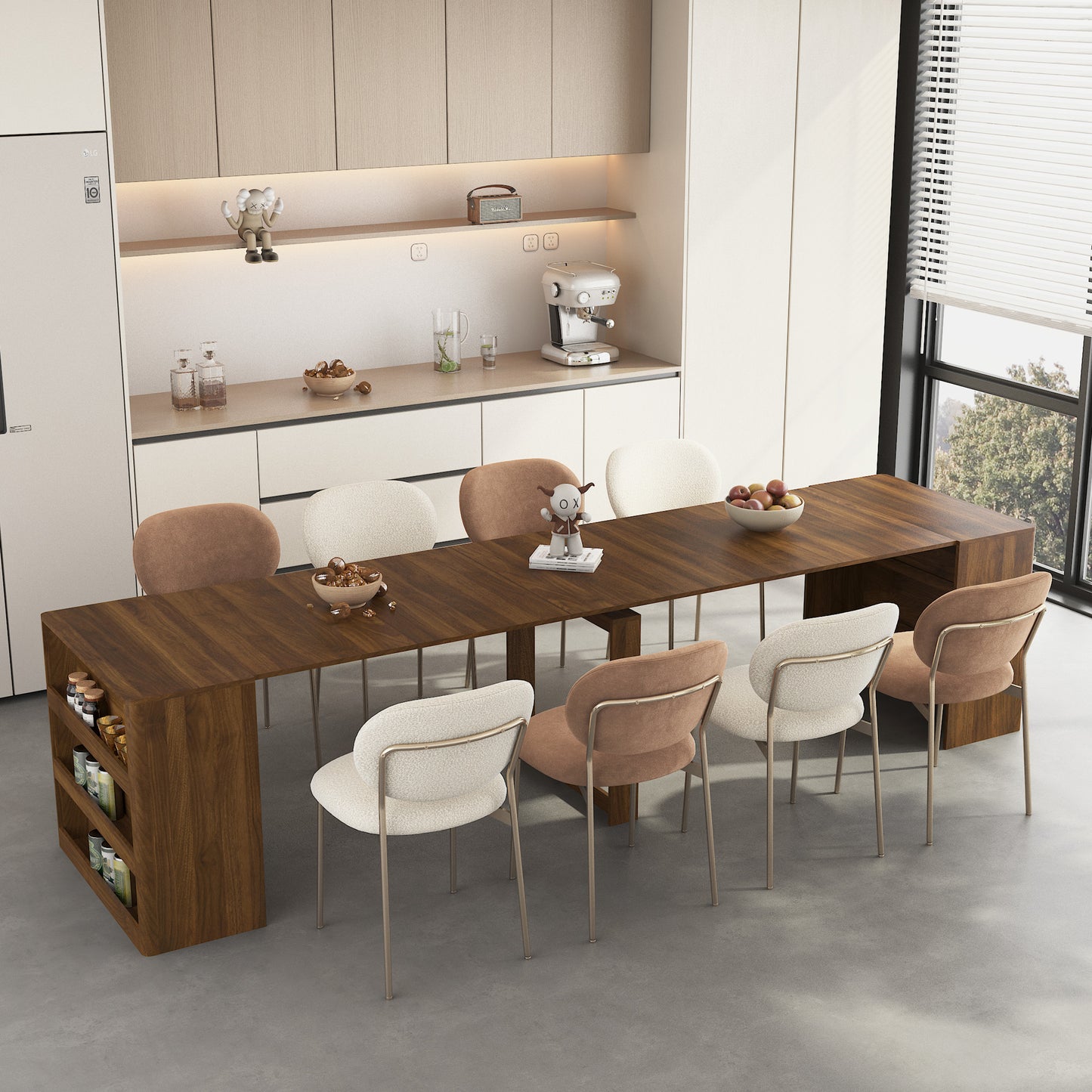 Extendable Foldable Dining Room Table for 1-10 People, Wood Multifunctional Rectangle Expandable Console Kitchen Living Meeting Room Furniture