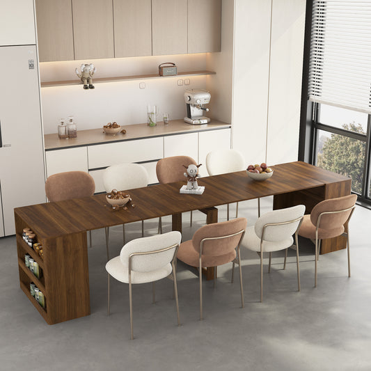 Extendable Foldable Dining Room Table for 1-10 People, Wood Multifunctional Rectangle Expandable Console Kitchen Living Meeting Room Furniture