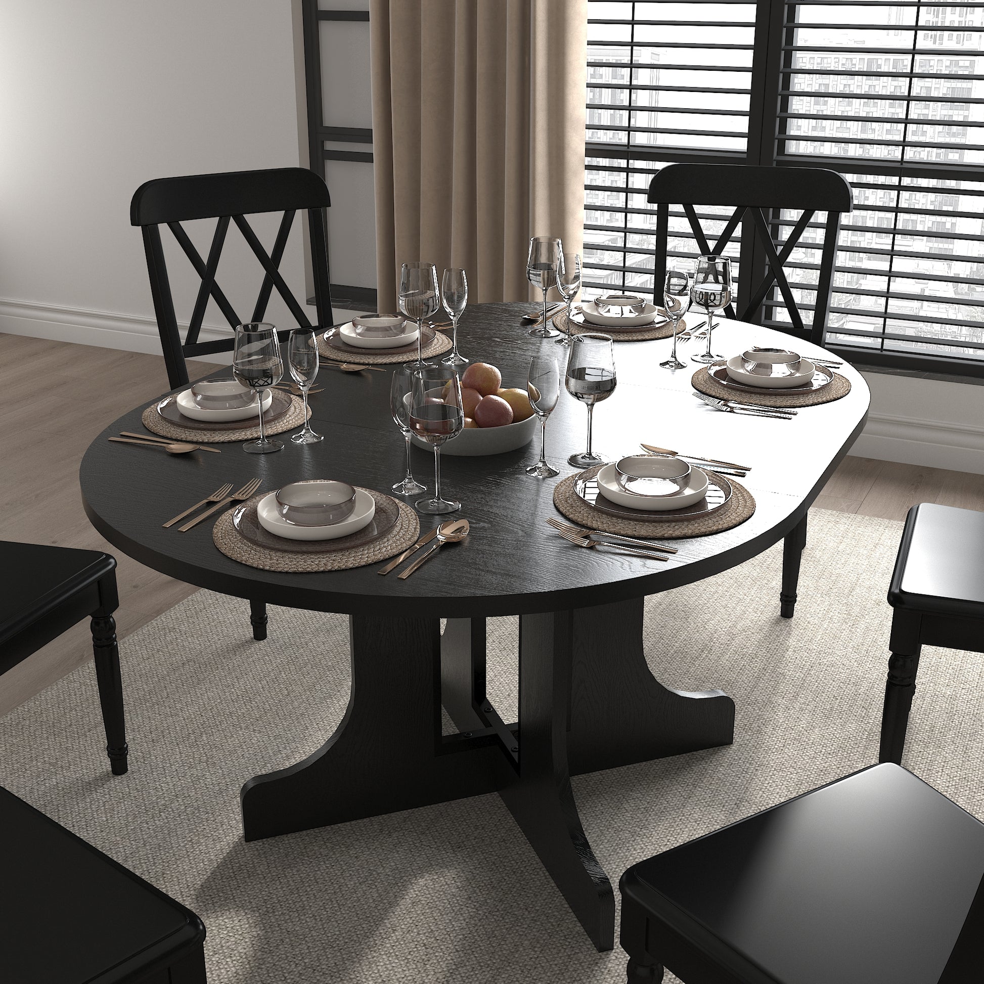Expandable Oval Dining Table - Seats 6 Black