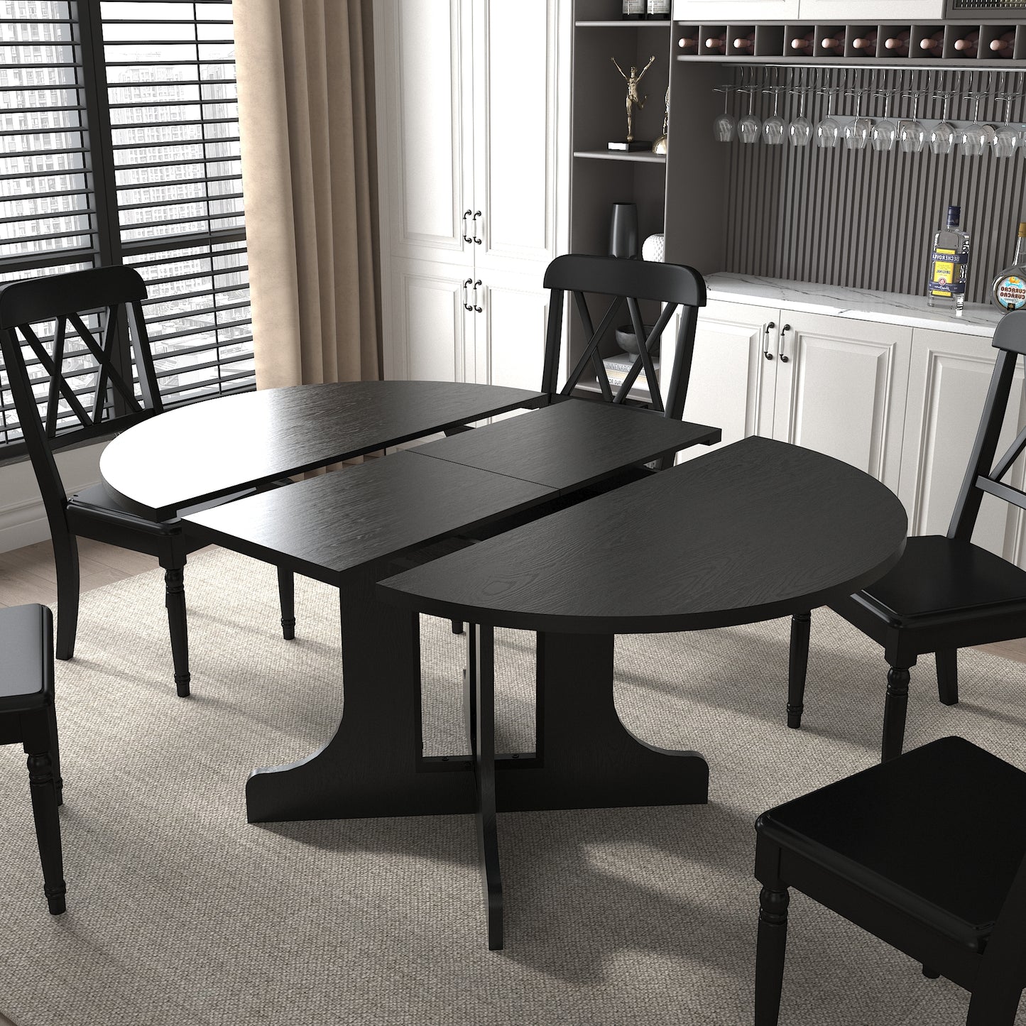 Expandable Oval Dining Table - Seats 6 Black