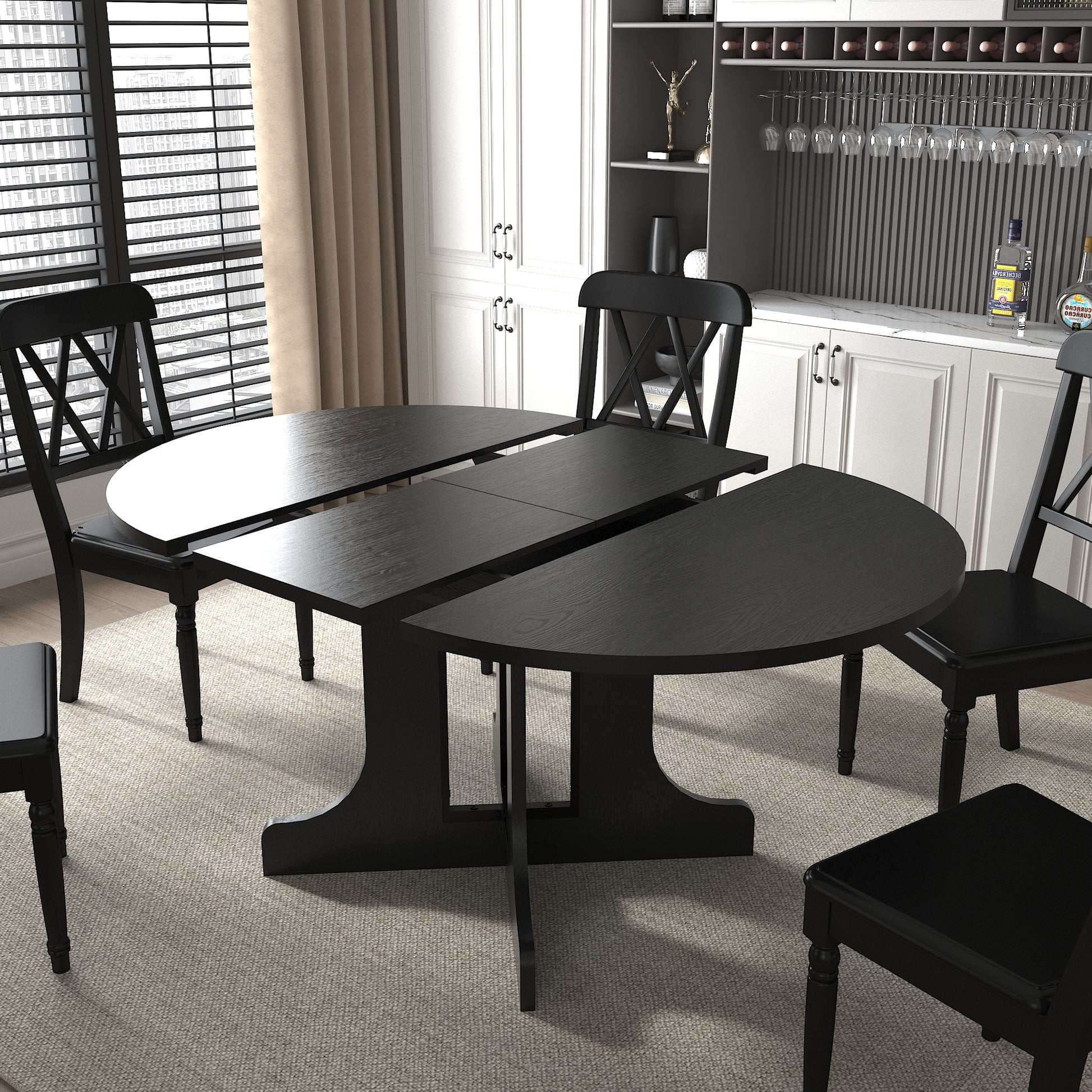Expandable Oval Dining Table - Seats 6 Black