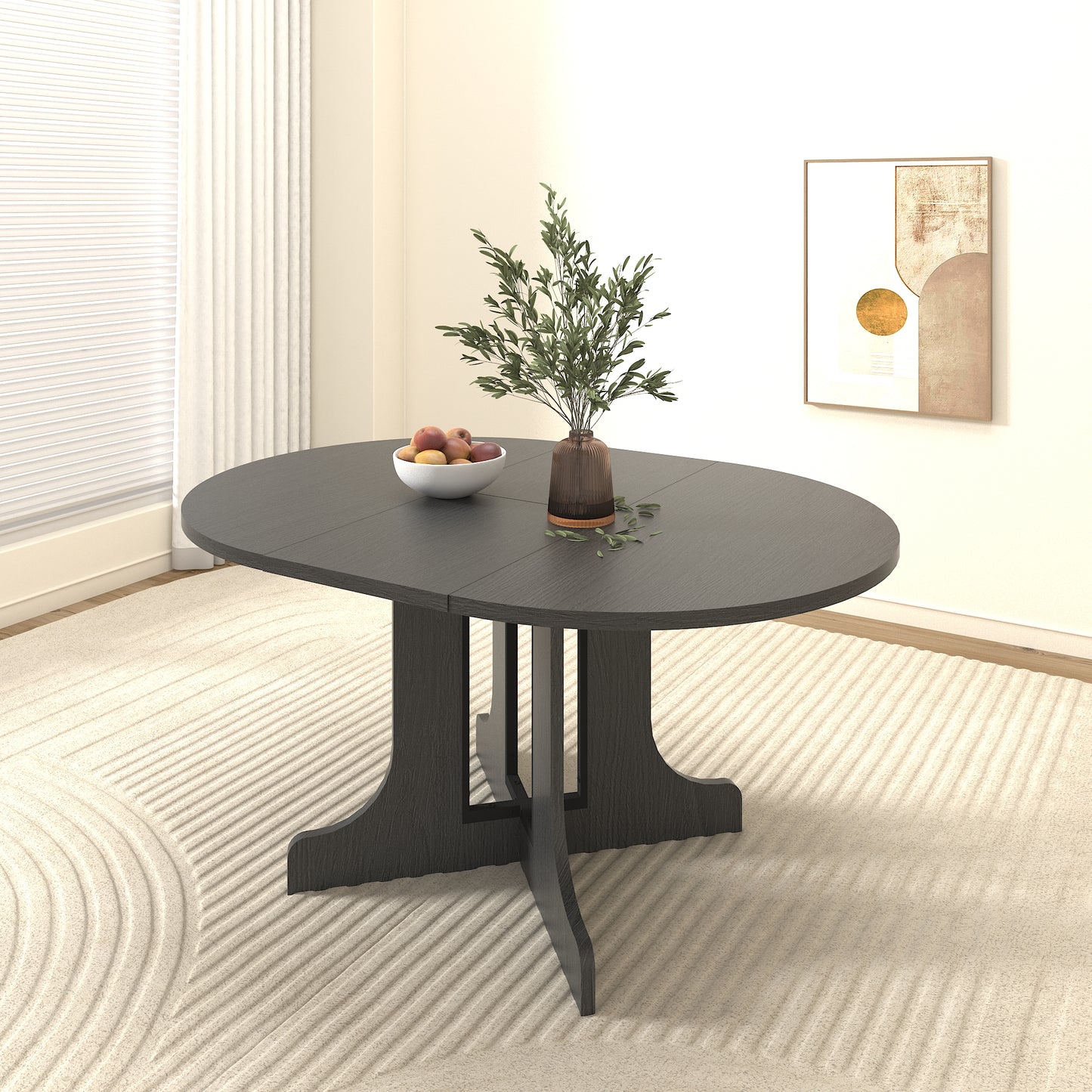 Expandable Oval Dining Table - Seats 6 Black