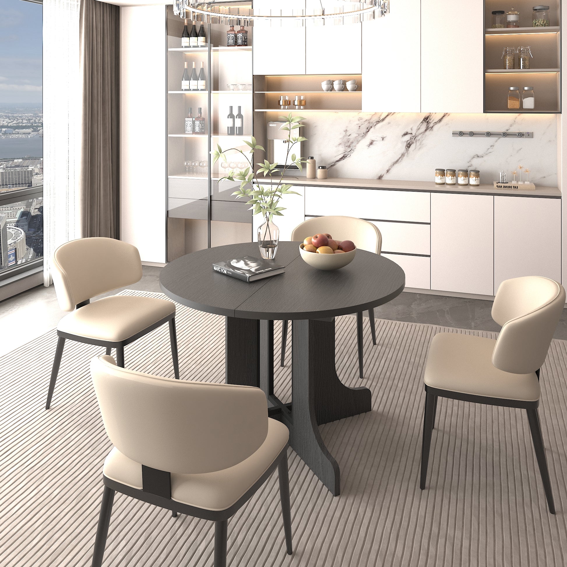 Expandable Oval Dining Table - Seats 6 Black