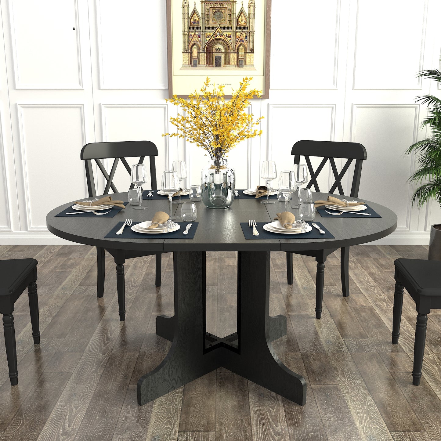 Expandable Oval Dining Table - Seats 6 Black
