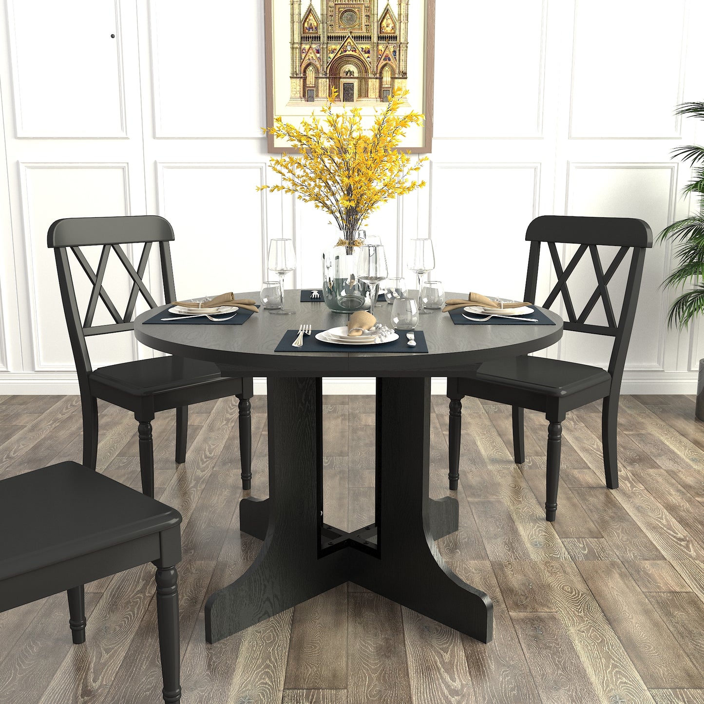 Expandable Oval Dining Table - Seats 6 Black