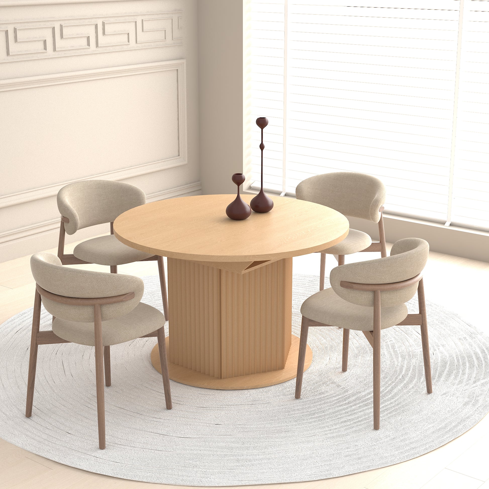 Round Dining Table for Kitchen Storage with Adjustable Length