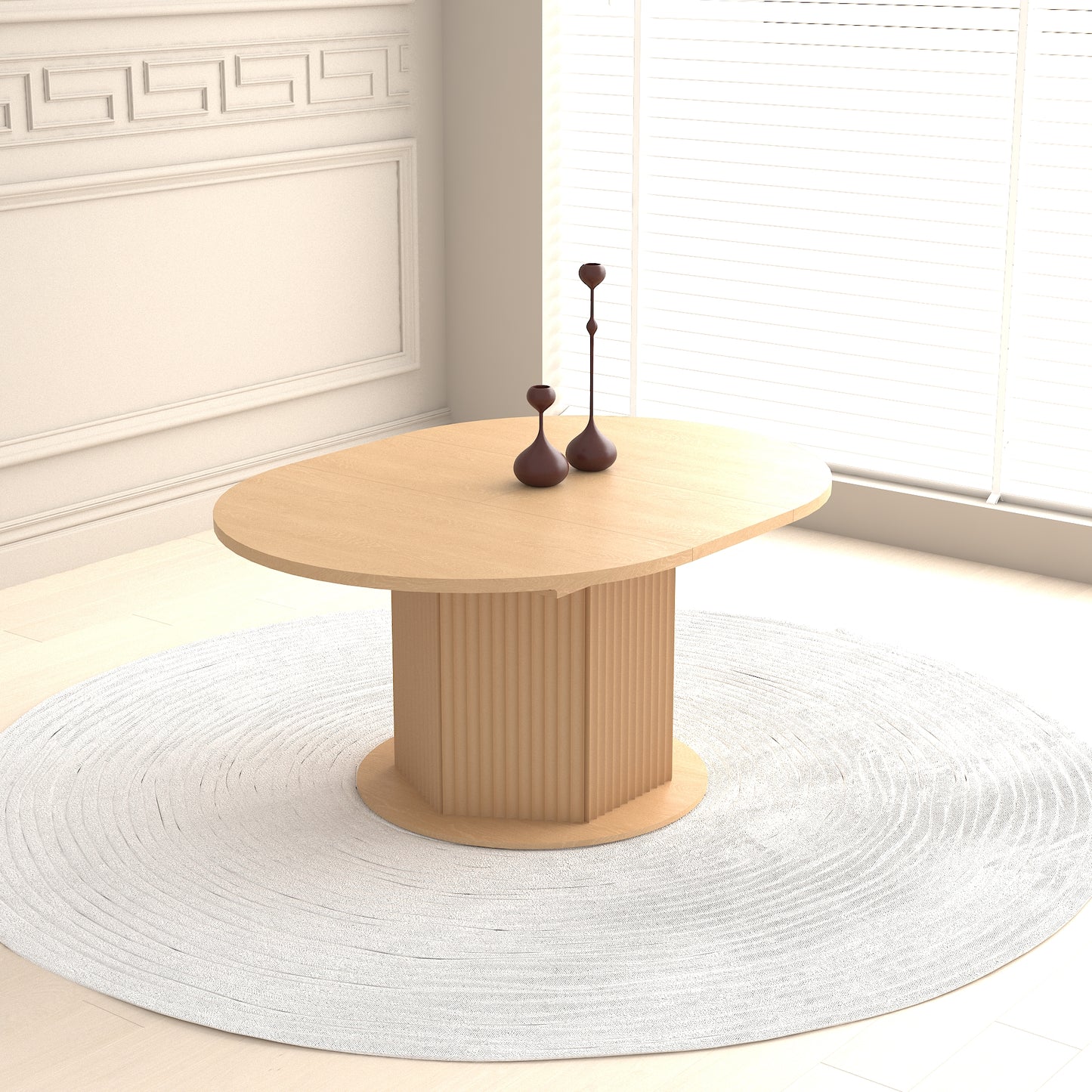 Round Dining Table for Kitchen Storage with Adjustable Length