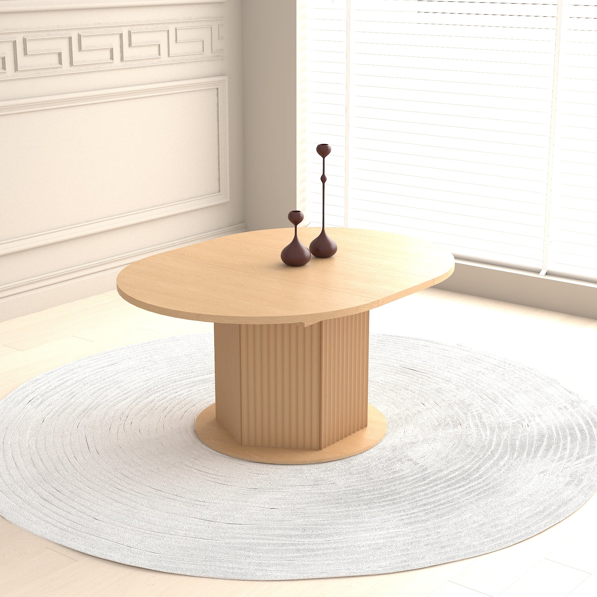 Round Dining Table for Kitchen Storage with Adjustable Length