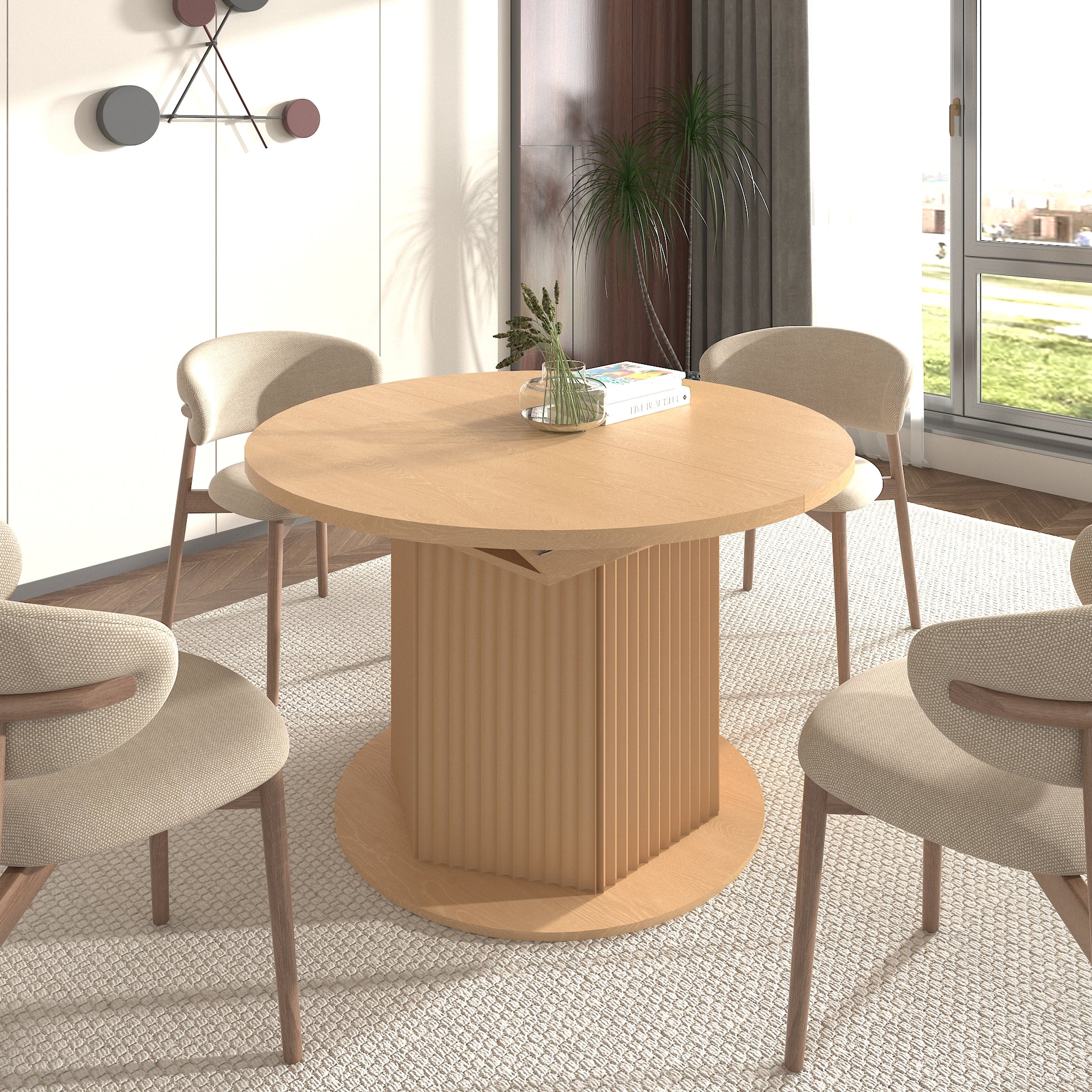 Round Dining Table for Kitchen Storage with Adjustable Length