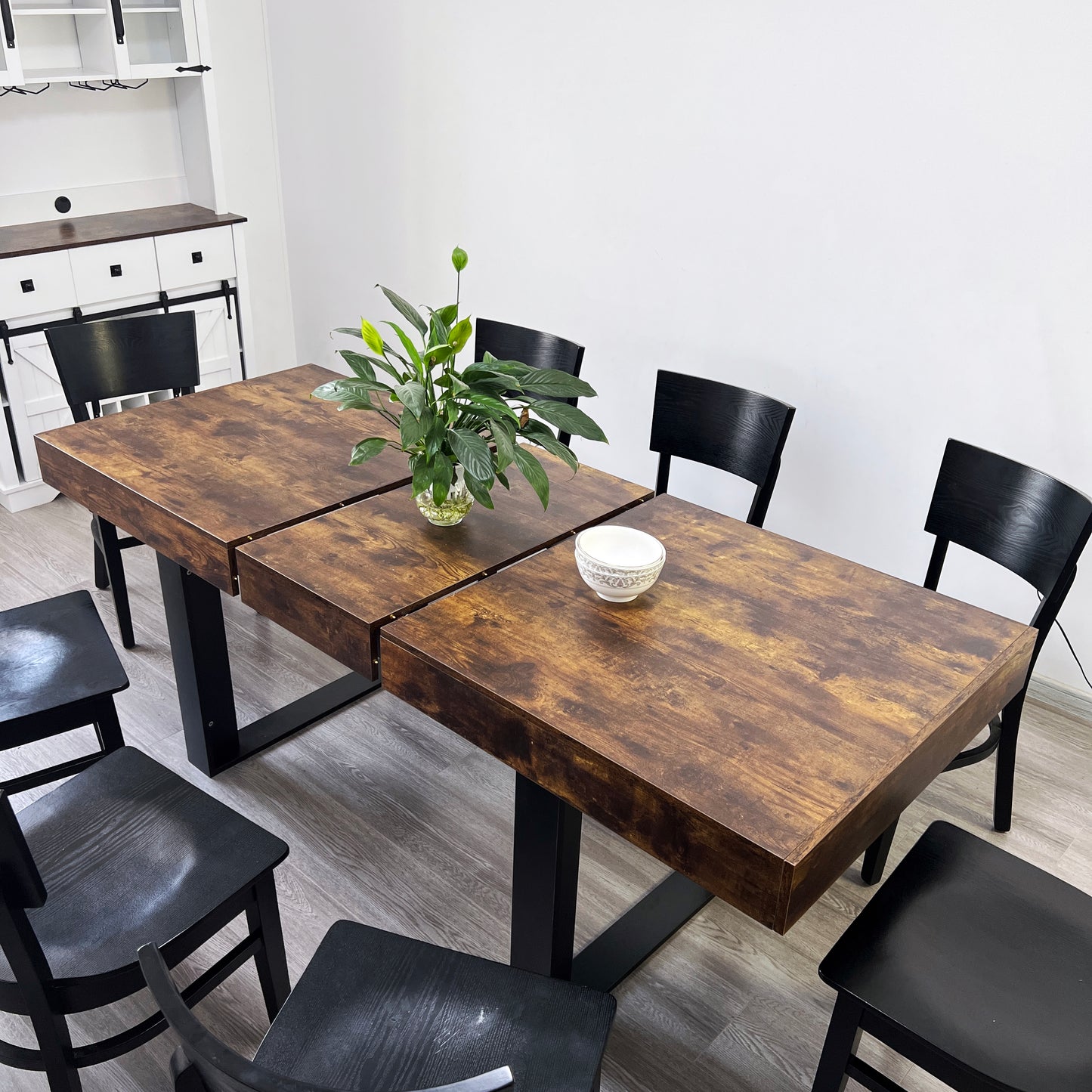 Extendable Dining Room Table for 6 8 10, Modern Farmhouse Wooden Kitchen Expanding Table, Long Large Expandable Dining Room Conference Table