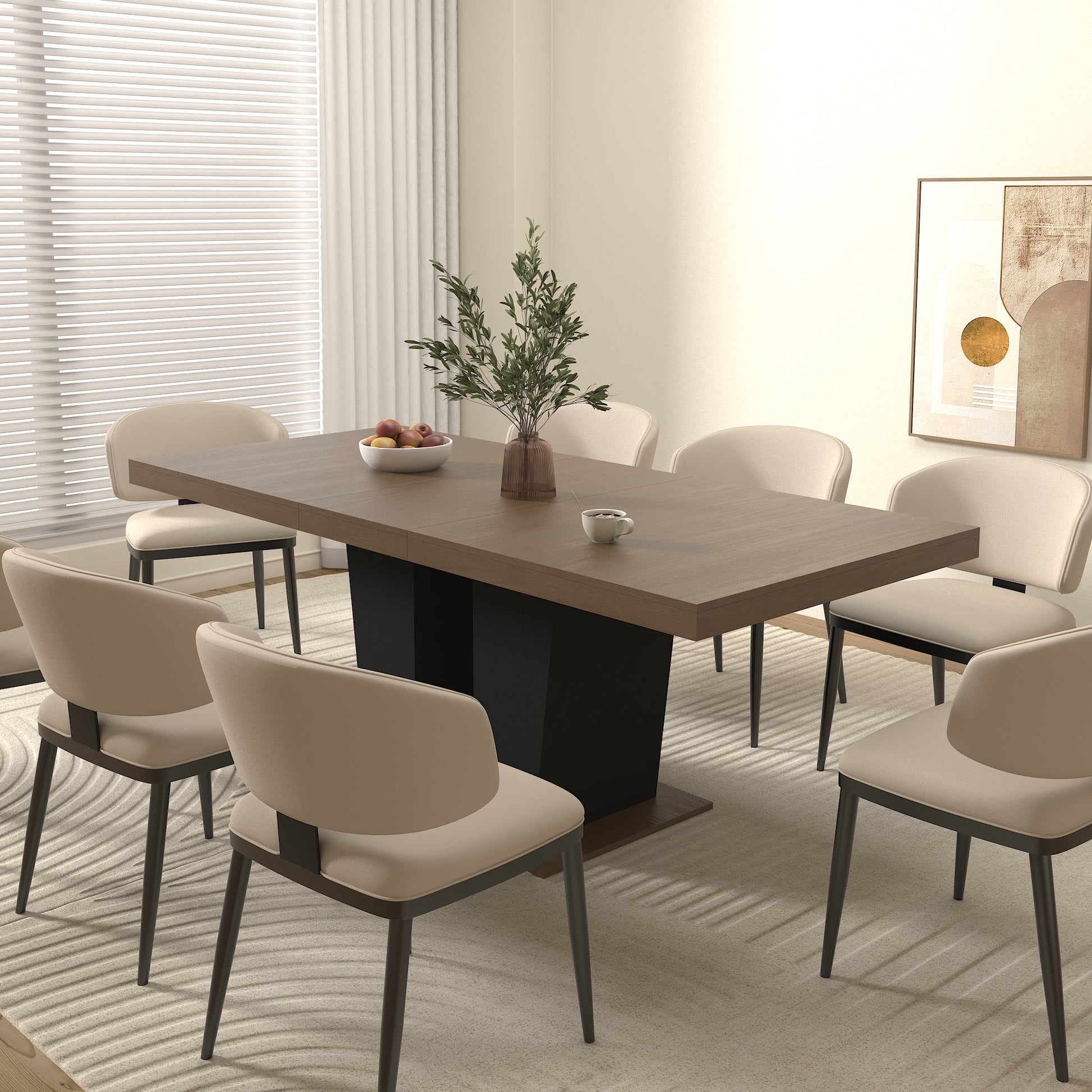 Large 10 Person Extendable Dining Table - Beige Brown
