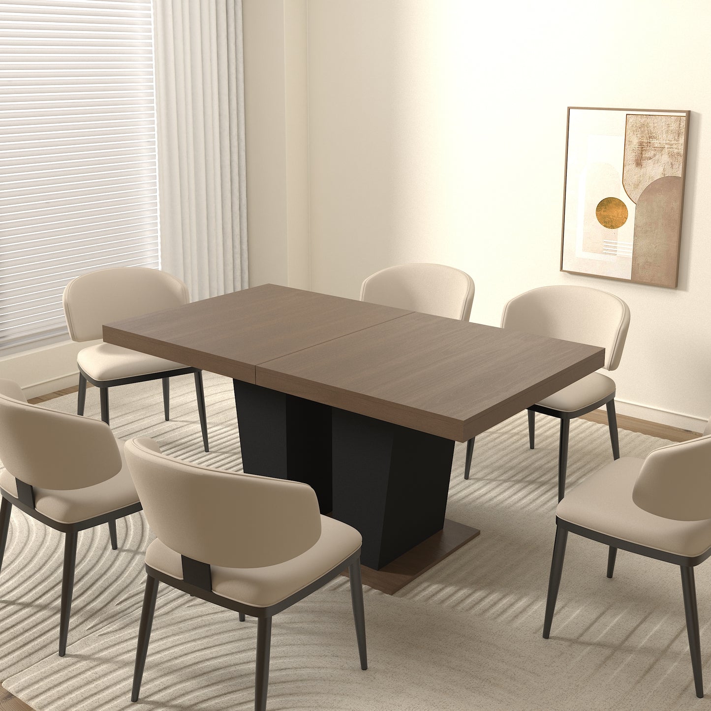 Large 10 Person Extendable Dining Table - Beige Brown