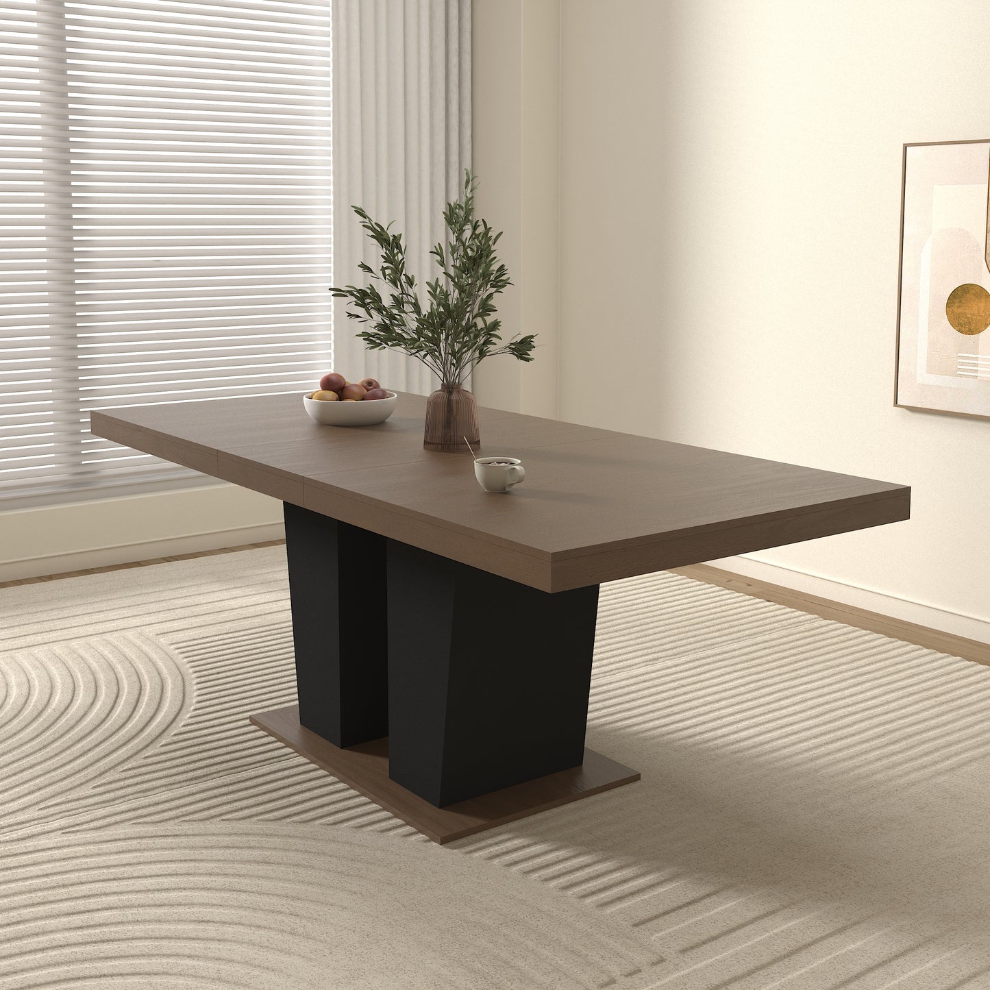 Large 10 Person Extendable Dining Table - Beige Brown