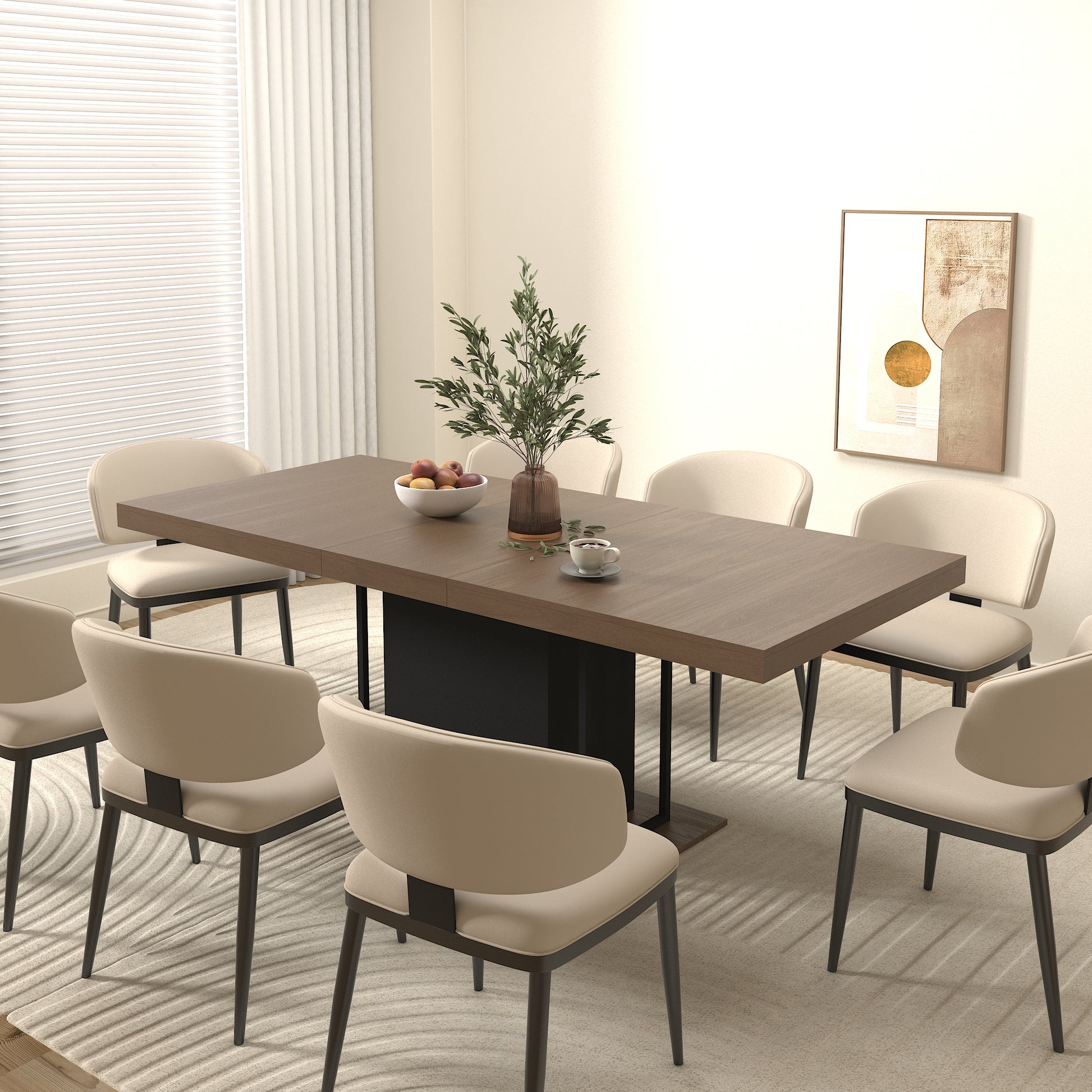 Extendable Dining Table - Seats 10 Black Brown