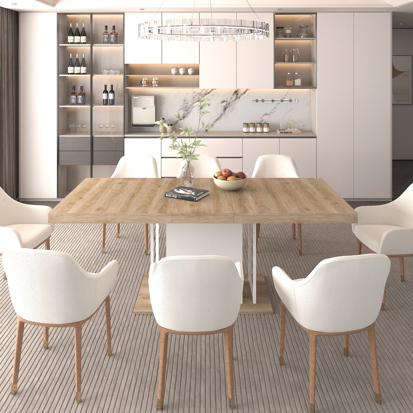 Large Extendable Dining Table - White Oak - Seats 10