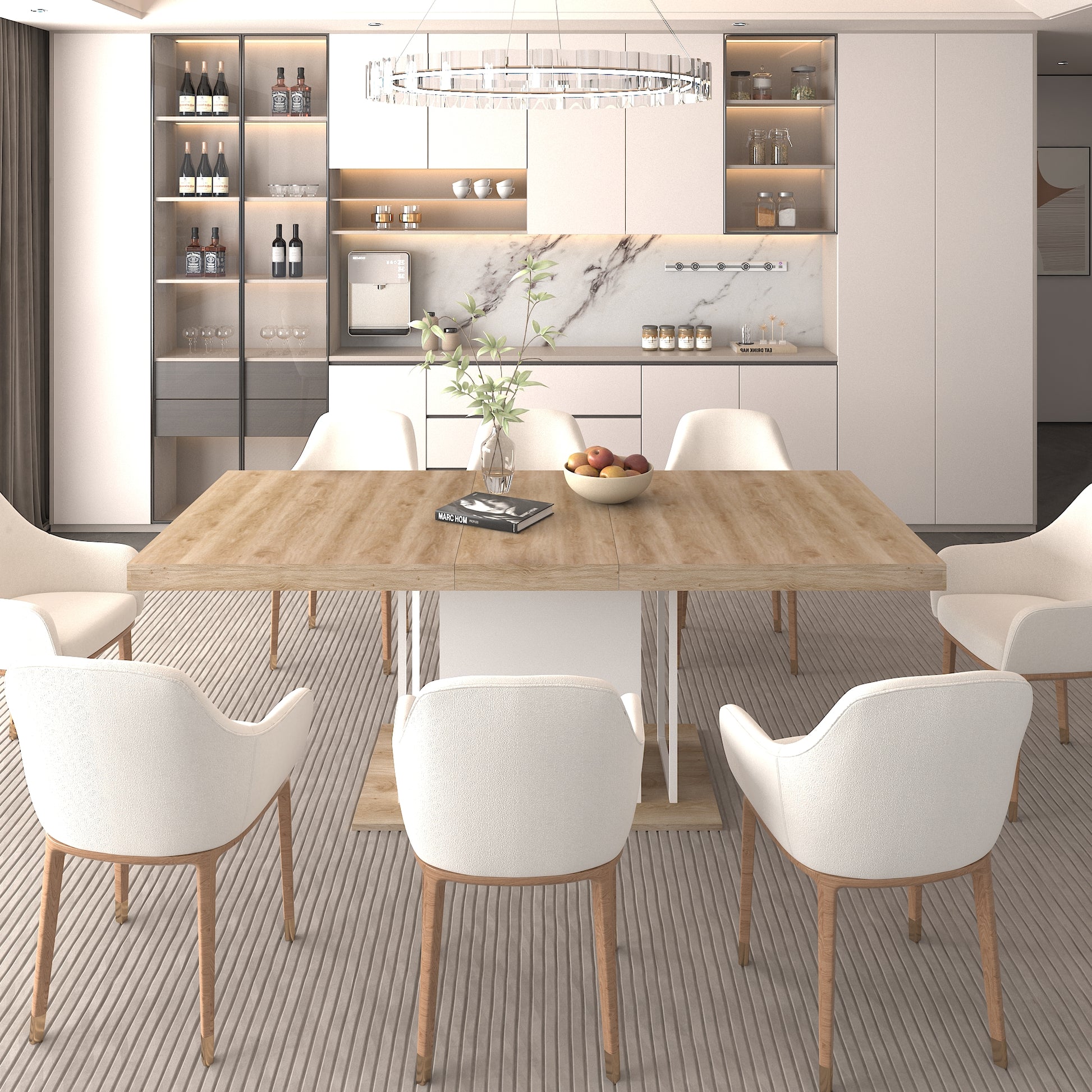 Large Extendable Dining Table - White Oak - Seats 10