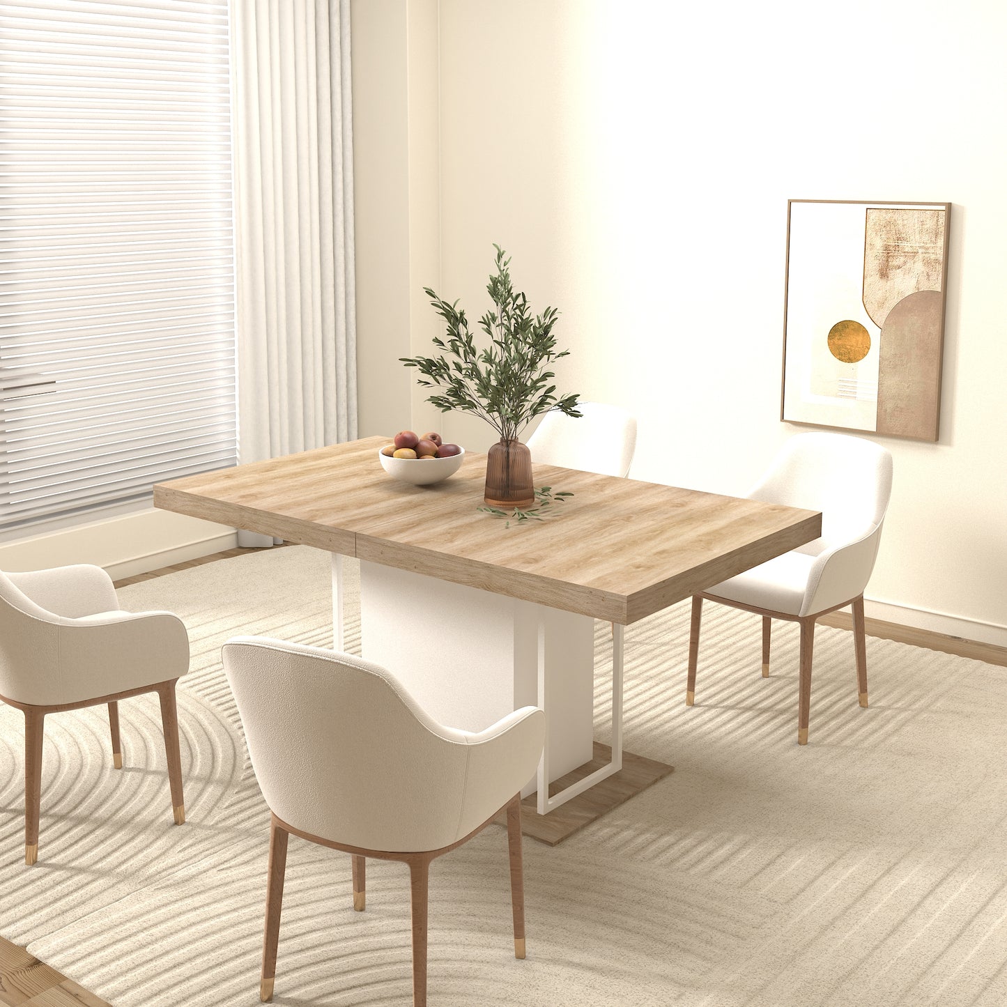 Large Extendable Dining Table - White Oak - Seats 10