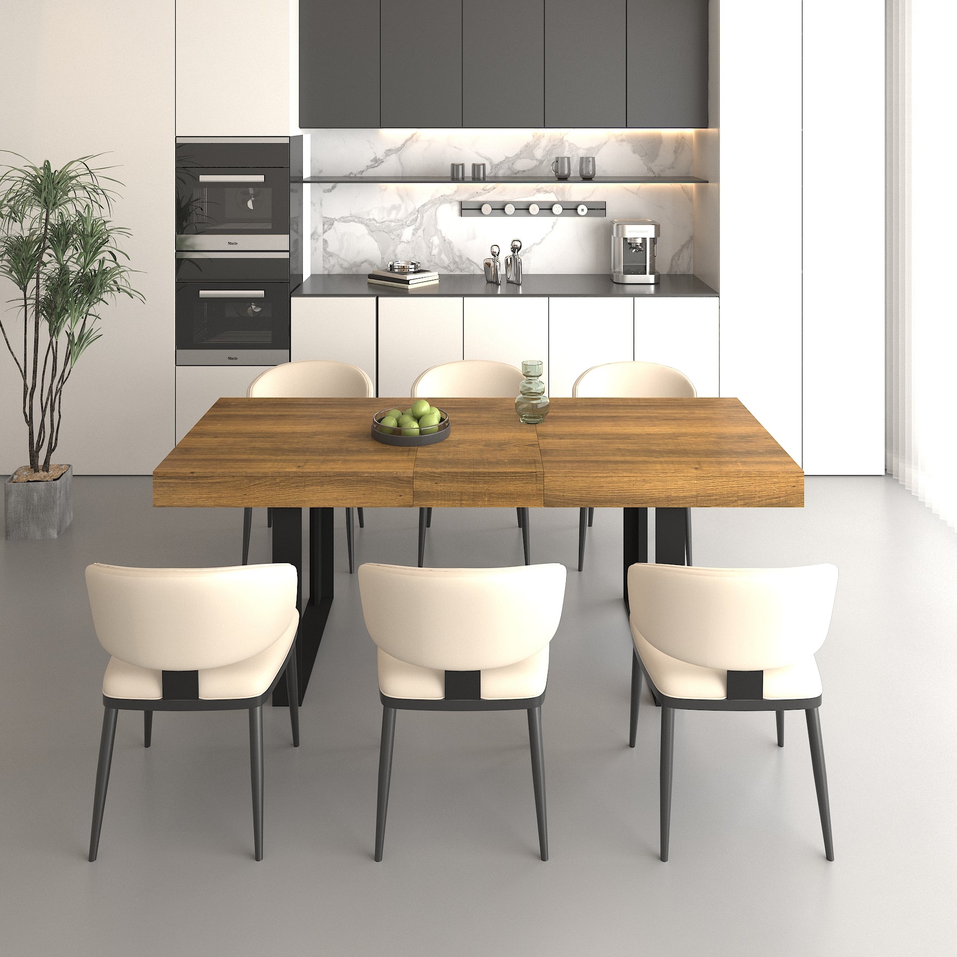 Extendable Particle Board Dining Table for 10 People Black Brown for Dining Room
