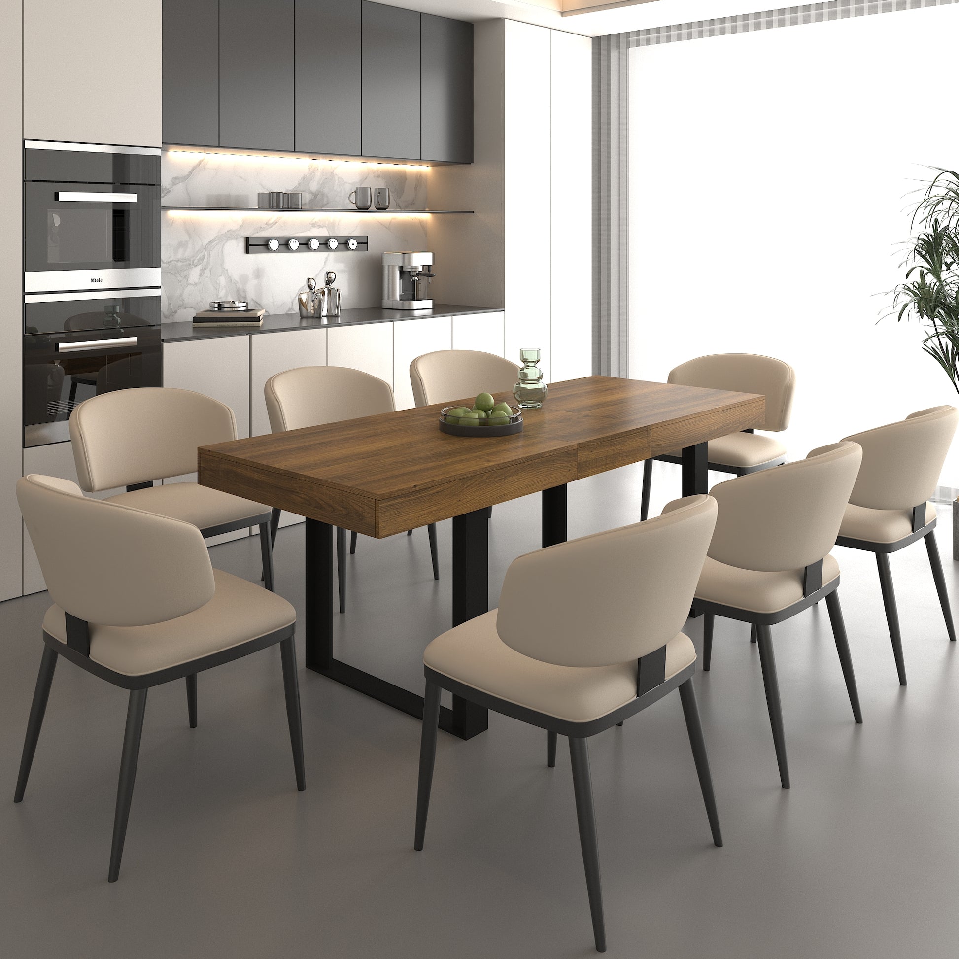 Extendable Particle Board Dining Table for 10 People Black Brown for Dining Room