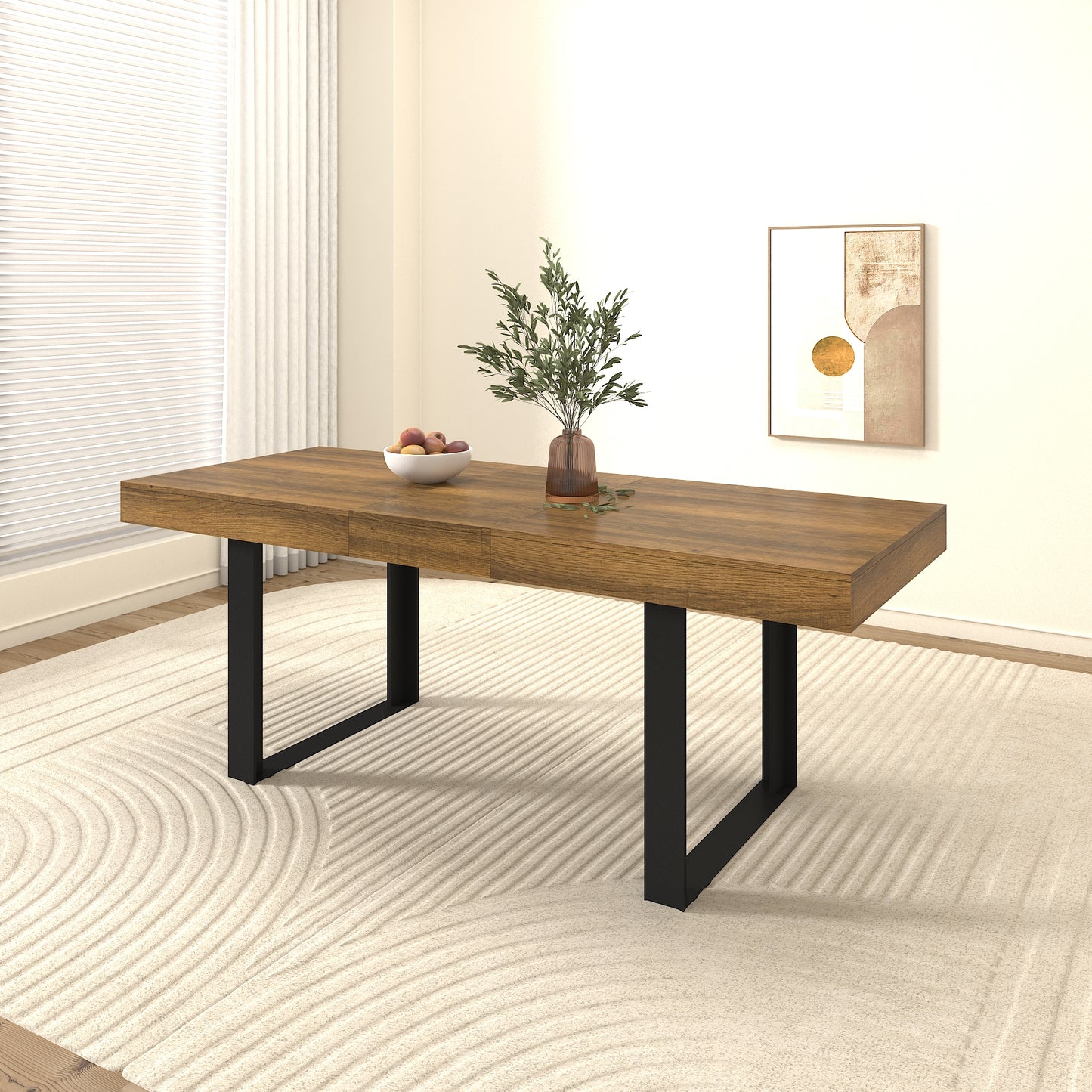 Extendable Particle Board Dining Table for 10 People Black Brown for Dining Room